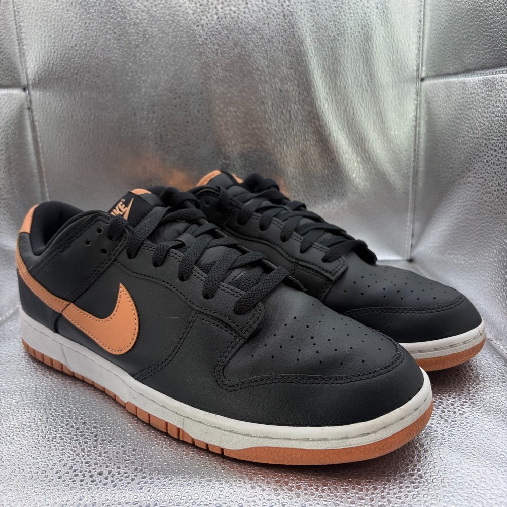 Size 11.5 Nike Dunk Low Black Amber Brown White Mens Athletic Shoes DV0831-004